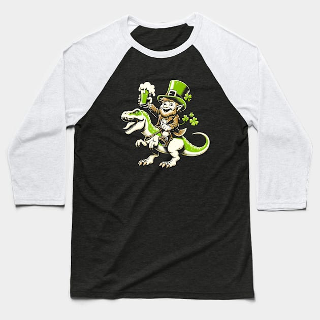 Lucky Leprechaun T-Rex Rider: Ultimate St. Patrick's Day Party Shirt Baseball T-Shirt by Klimek Prints